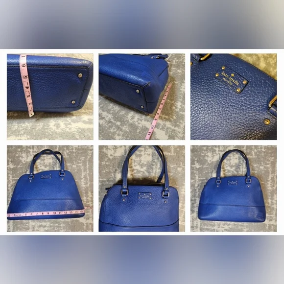 Kate Spade Glove Court Lainey 14 Karat Plated Blue Leather Double Zip Purse Bag - Picture 13 of 16